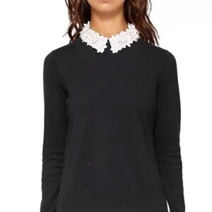 CABLE & GAUGE Women Embellished Collar Black Knit Sweater Top | L